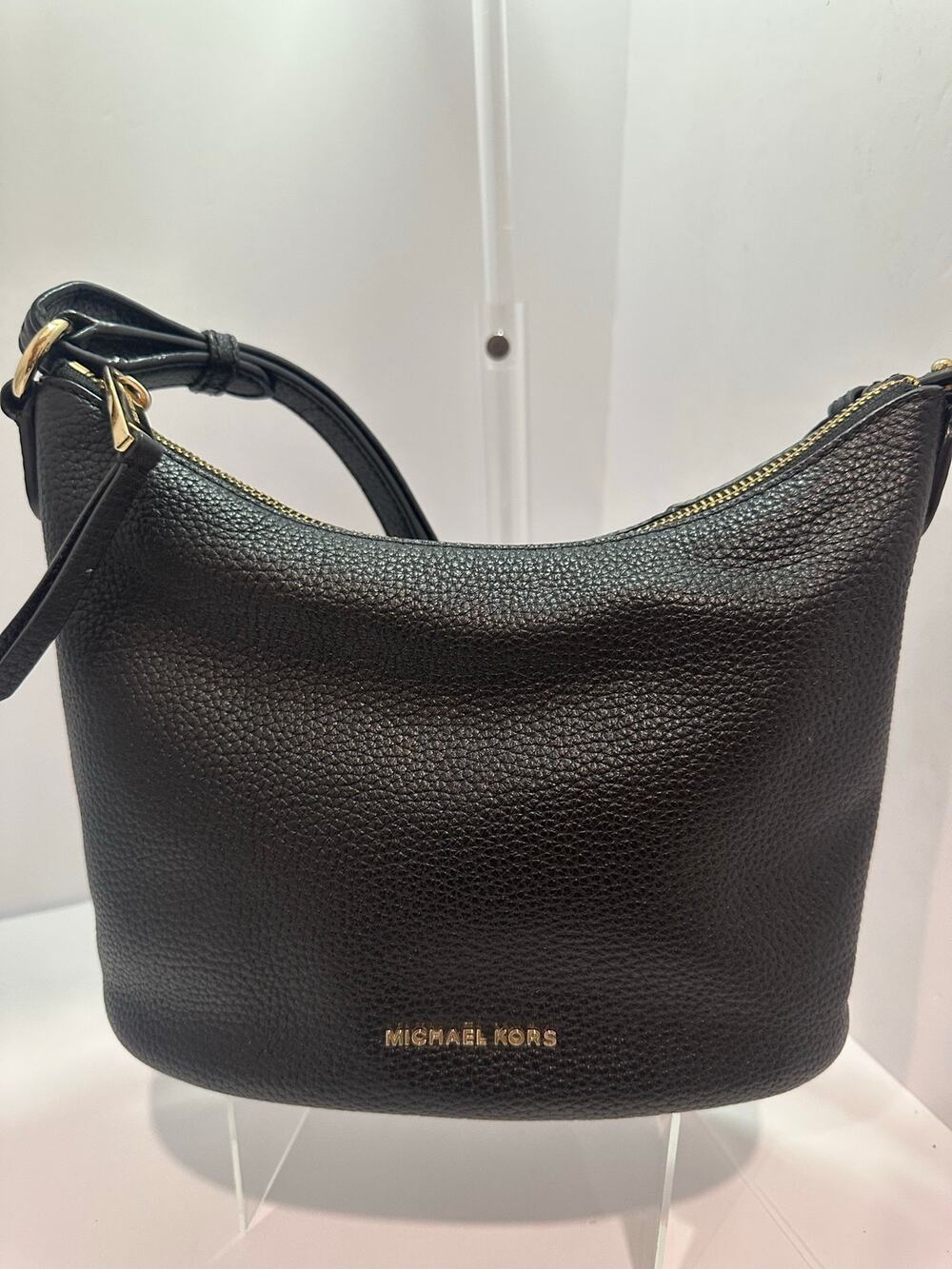 Michael Kors Black Pebbled Leather Shoulder Crossbody Bag Gold Hardware